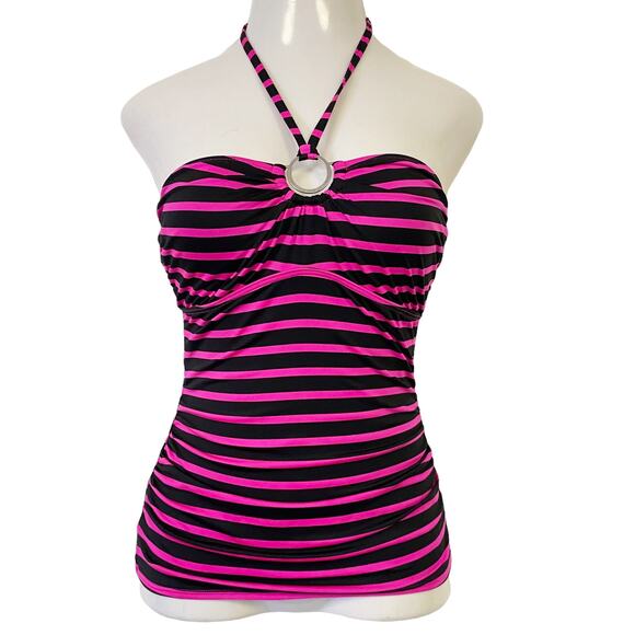 Michael Michael Kors Womens Size S Black Pink Striped Swim Top - Picture 1 of 5